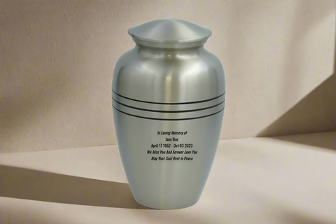 Brass Metal Urn For Ashes | Silver 3-Trim - Casket Depot Vancouver