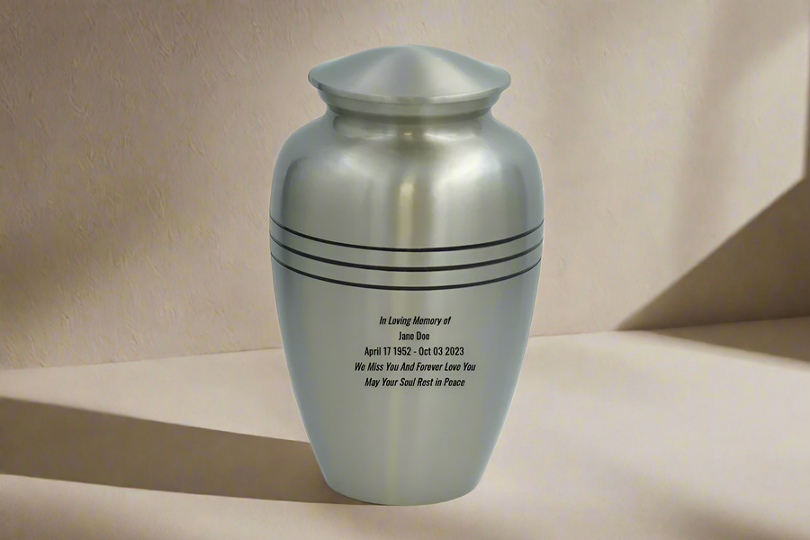 Brass Metal Urn For Ashes | Silver 3-Trim - Casket Depot Vancouver