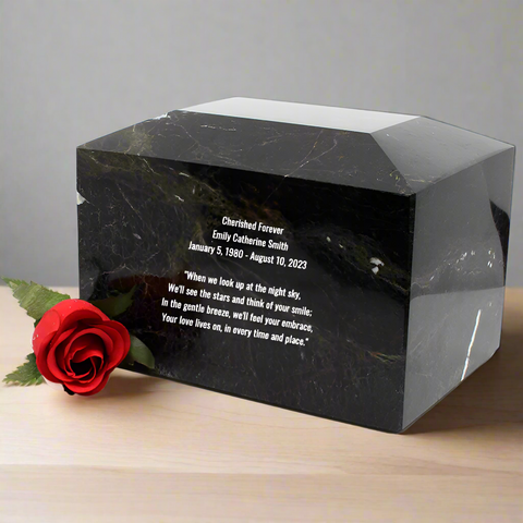 Marble Urn | Tibet Black Zebra - Casket Depot Vancouver
