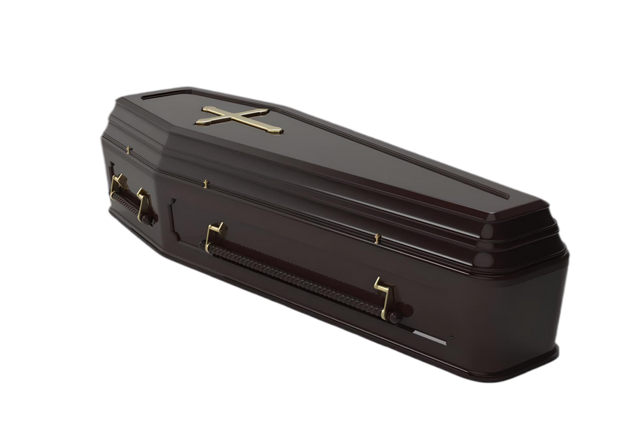 A dark colour European style coffin from Casket Depot Vancouver