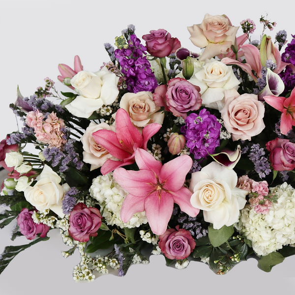 Large Floral Casket Spray Side View