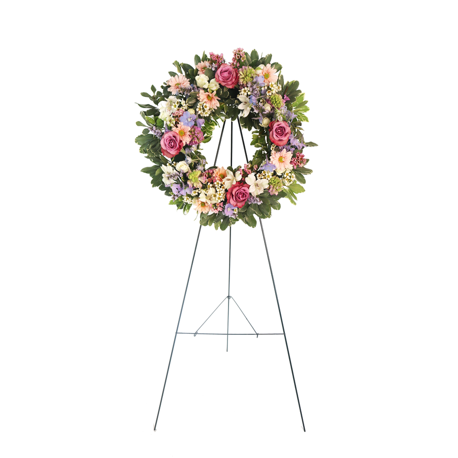 Floral Funeral Wreath On A Stand