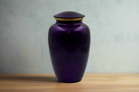 Brass Metal Urn For Ashes | Purple Mist With Gold Trim - Casket Depot Vancouver