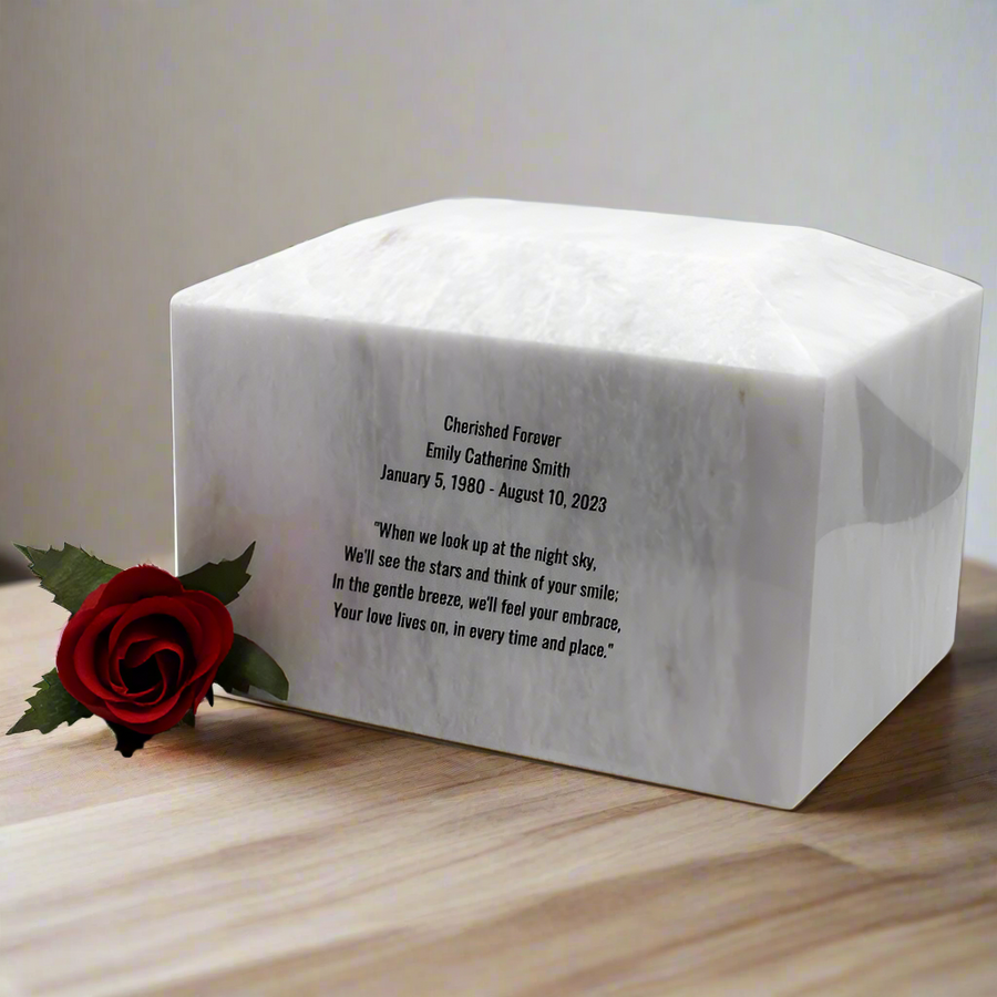 Marble Urn | Tibet White Marble - Casket Depot Vancouver