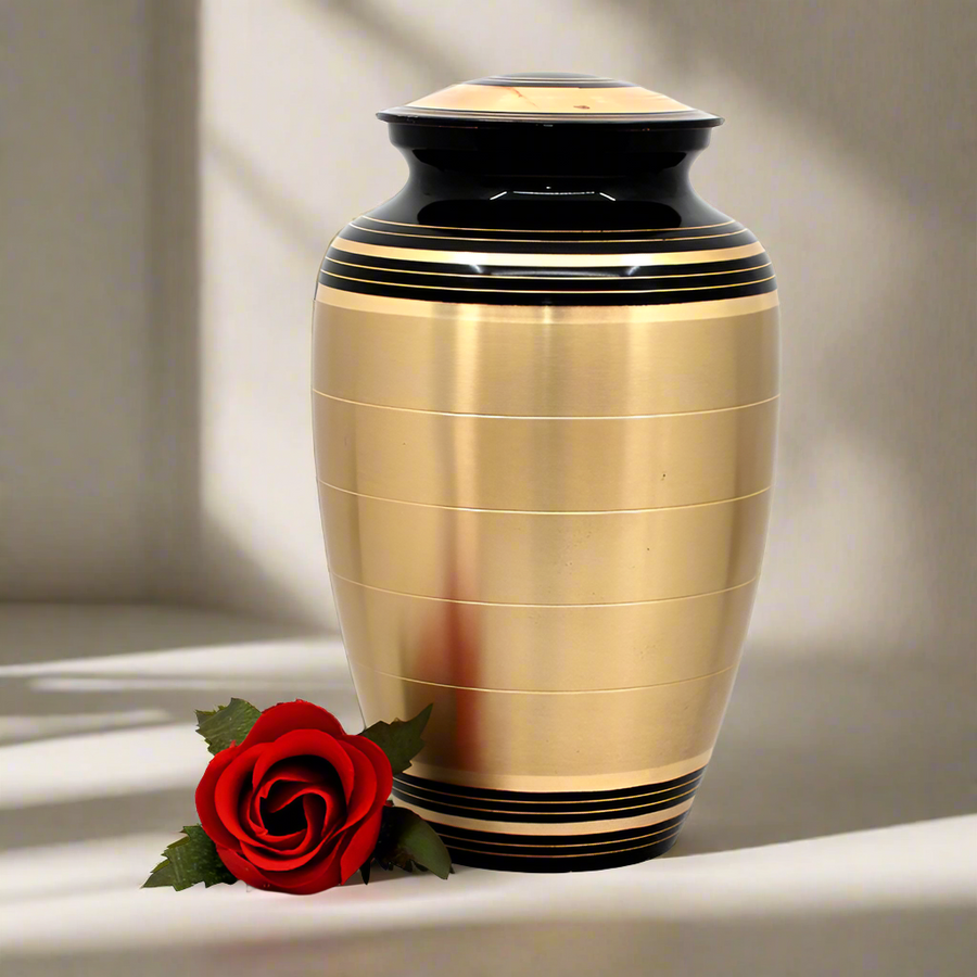 Brass Metal Urn For Ashes | Gold & Black - Casket Depot Vancouver