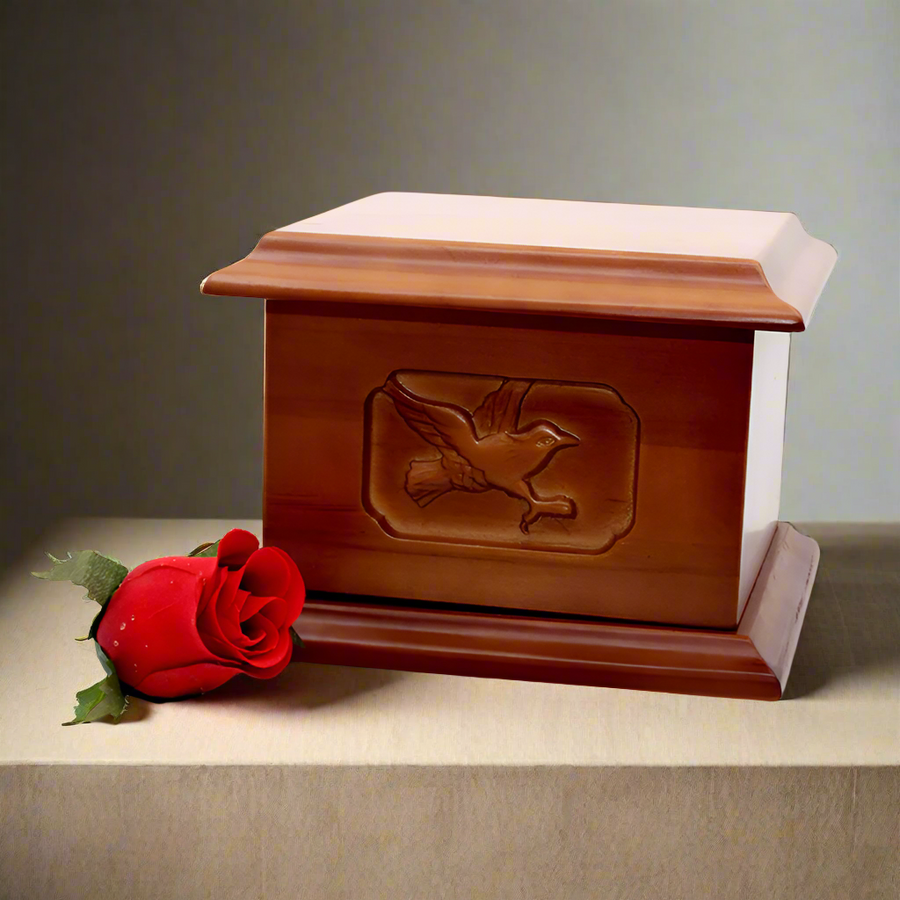 Wooden Urn | Bird Etch - Casket Depot Vancouver
