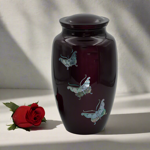 Brass Metal Urn For Ashes | Butterfly Tranquility - Casket Depot Vancouver