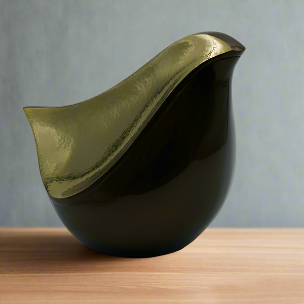 Brass Metal Urn | Loving Bird Bronze With Gold Hammering Details