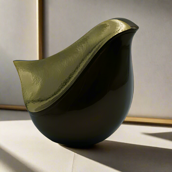 Brass Metal Urn | Loving Bird Bronze With Gold Hammering Details