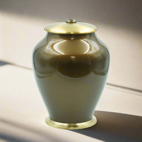 Brass Metal Urn For Ashes | Gloss Brown And Gold - Casket Depot Vancouver
