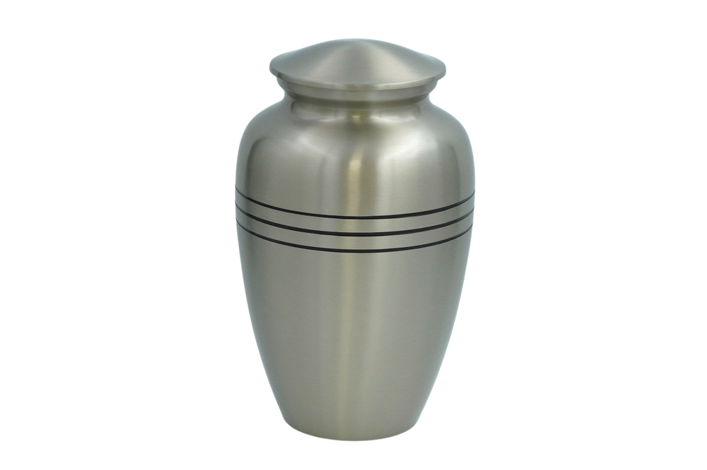 Brass Metal Urn For Ashes, Silver 3-Trim