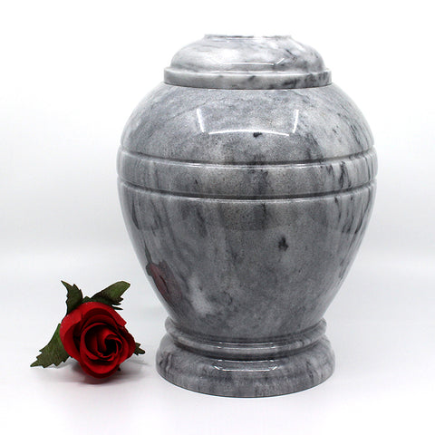 Round marble urn with cloud grey texture