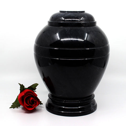 Jet black round marble urn