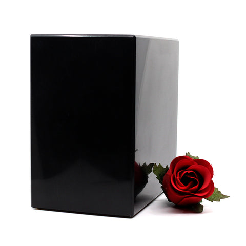 Slim rectangular jet black marble urn