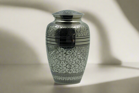 Brass Metal Urn For Ashes | Nickel Detail Black 3 - Trim - Casket Depot Vancouver