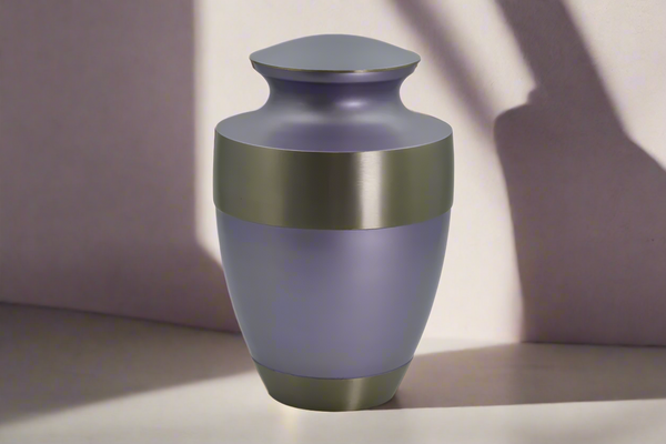 Brass Metal Urn For Ashes | Lilac With Silver Bands