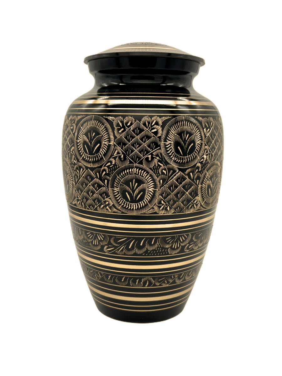 Brass Metal Urn For Ashes | Black Gold Etch | Casket Depot Vancouver