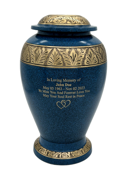 Blue Metal Urn with engraving 