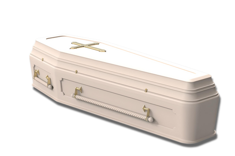 A cream colour European style coffin from Casket Depot Vancouver