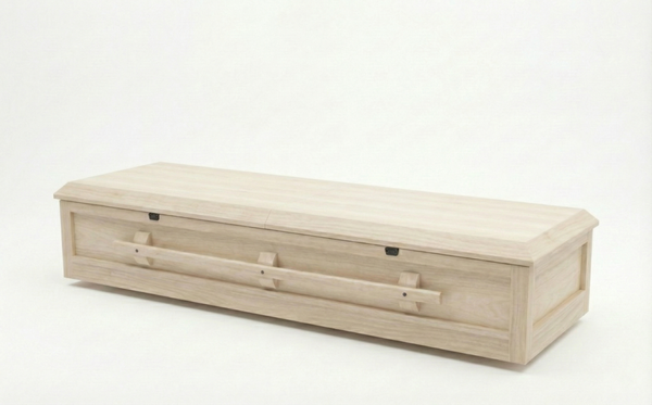 Wooden coffin on a white background
