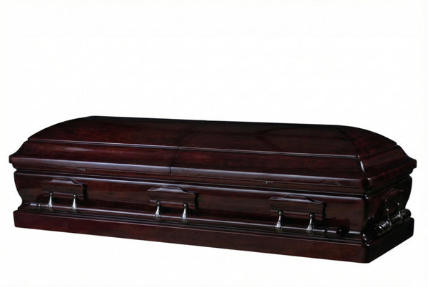 Dark Mahogany wooden casket on a white background