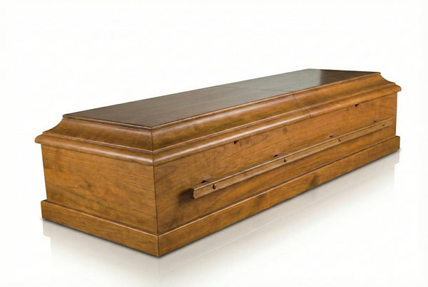 Wooden casket on a white background