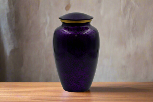 Brass Metal Urn For Ashes | Purple Mist With Gold Trim