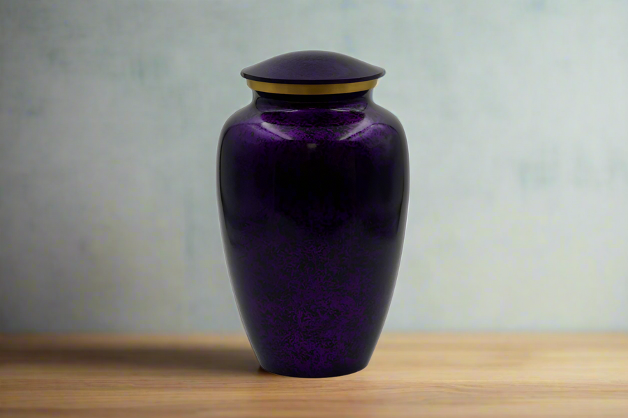 Brass Metal Urn For Ashes | Purple Mist With Gold Trim - Casket Depot Vancouver