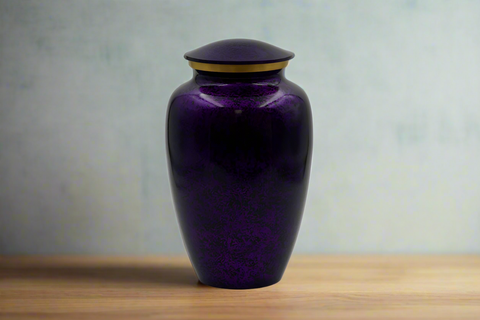 Brass Metal Urn For Ashes | Purple Mist With Gold Trim