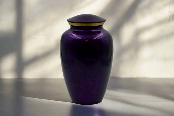 Brass Metal Urn For Ashes | Purple Mist With Gold Trim