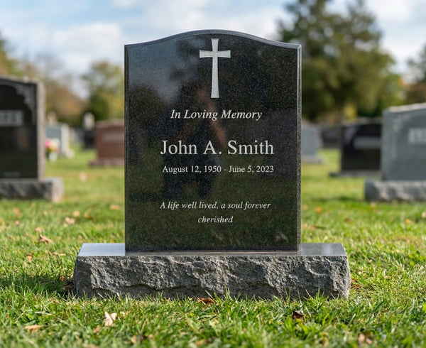 Gravestone with a cross in a cemetery