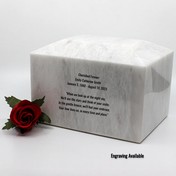 Tibet White Marble Urn with sample text for engraving