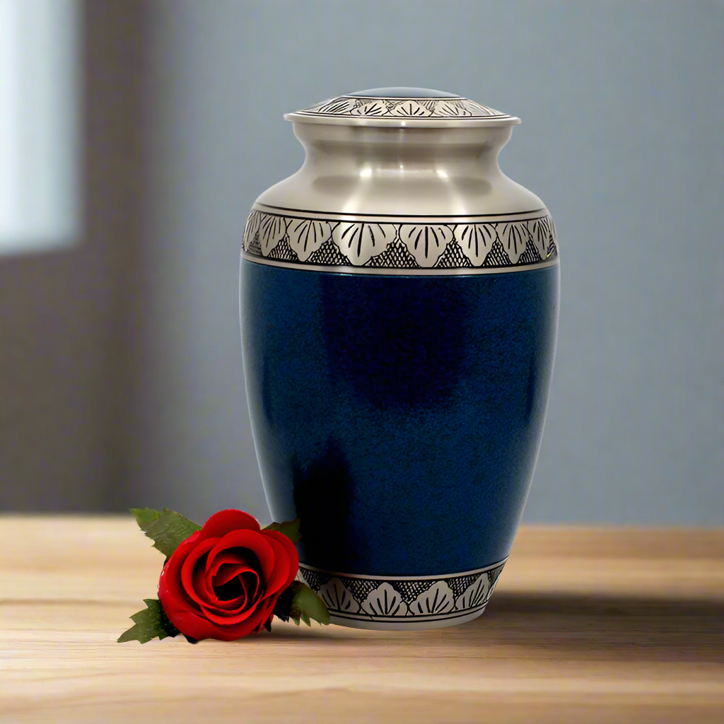 激レア 新品未開封 Blue Ribbon URN 赤 High Finish Brass Metal Urn For Ashes | Blue With Silver Leaf– Casket Depot