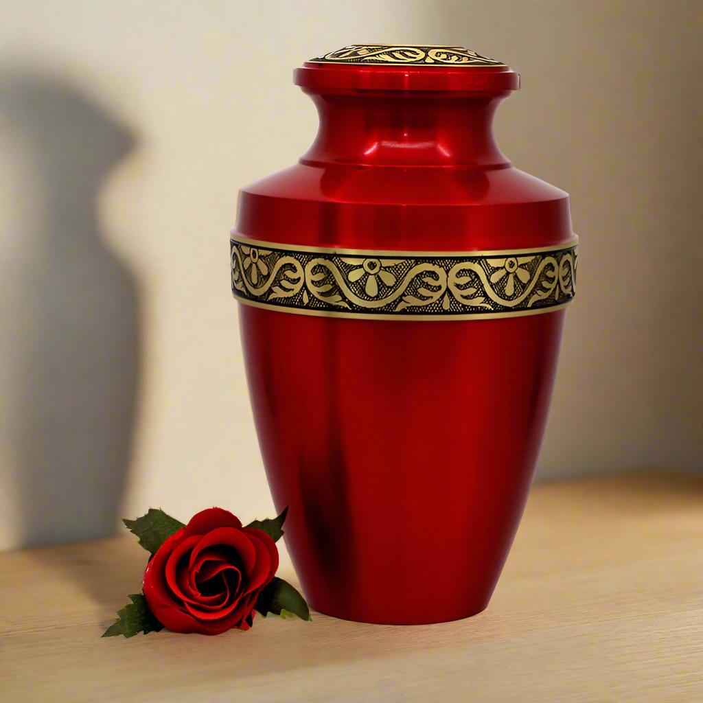激レア 新品未開封 Blue Ribbon URN 赤 High Finish K363 Amore Keepsake Urn Red & Pol Silver - LoveUrns®US
