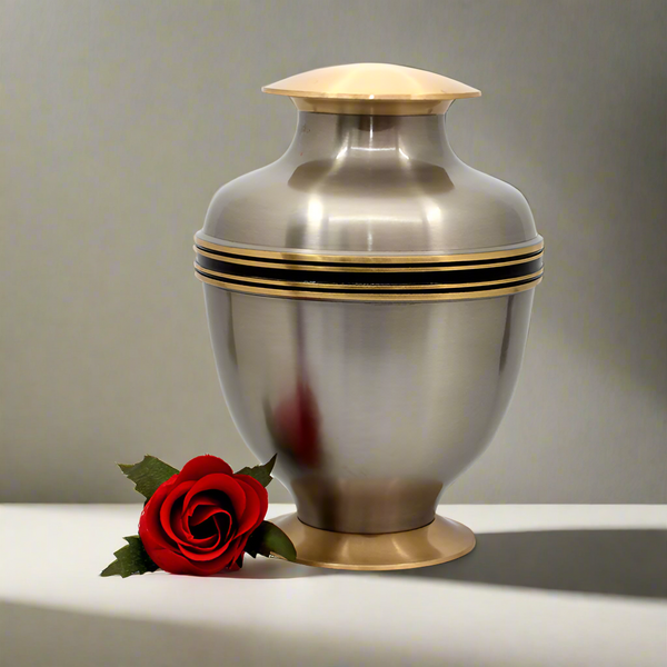 PEWTER Urn | GOLD & BLACK TRIM – 03-1248 - Casket Depot Vancouver