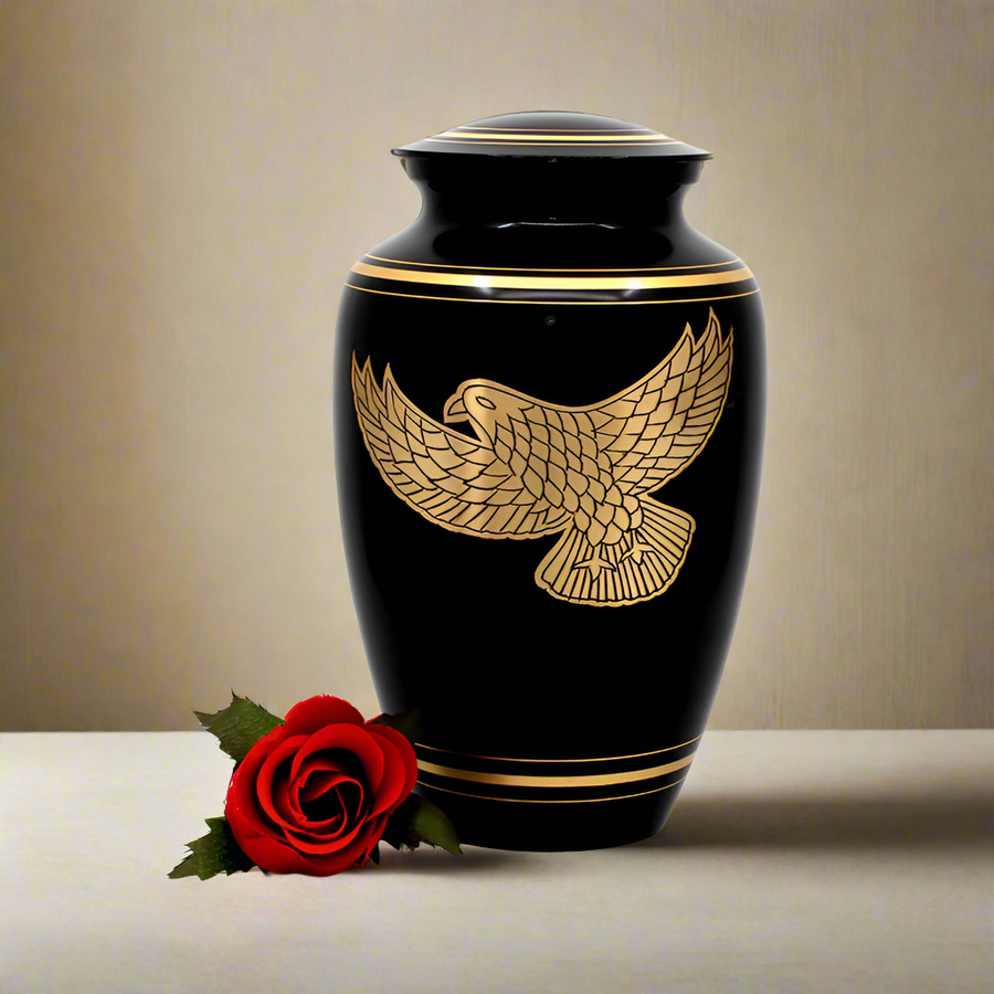 Brass Metal Urn For Ashes | Brown With Gold Eagle - Casket Depot Vancouver