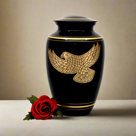 Brass Metal Urn For Ashes | Brown With Gold Eagle