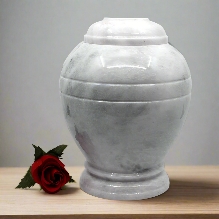 Plinthe Marble Urn | Pearl White - Casket Depot Vancouver