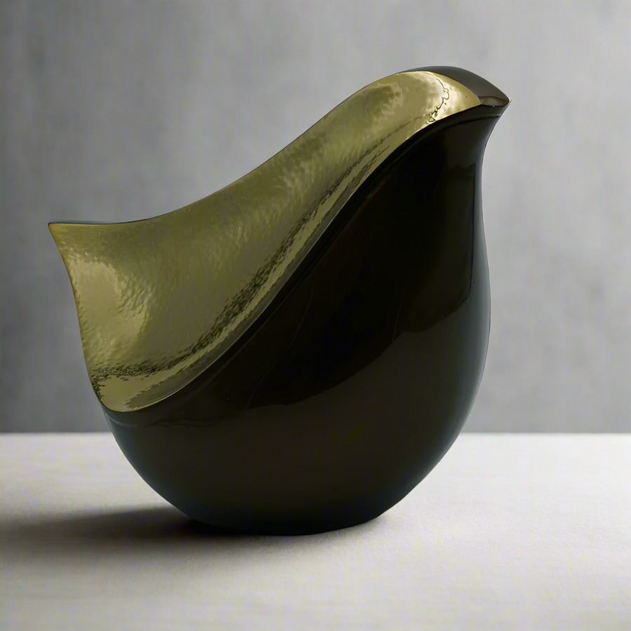 Brass Metal Urn | Loving Bird Bronze With Gold Hammering Details - Casket Depot Vancouver