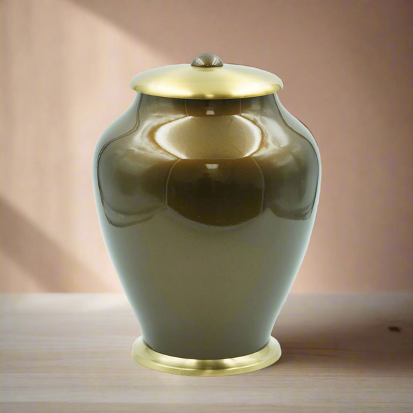 Brass Metal Urn For Ashes | Gloss Brown And Gold