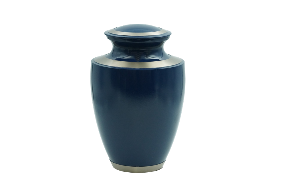 Brass Metal Urn For Ashes | Navy Blue With Silver Bands | Casket Depot ...