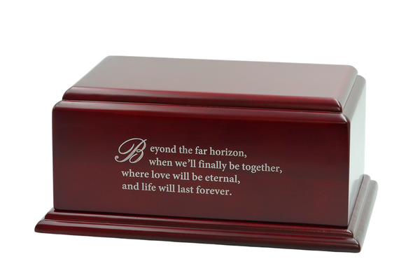 custom engraving on a wooden urn
