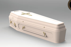 A cream colour European style coffin from Casket Depot Vancouver