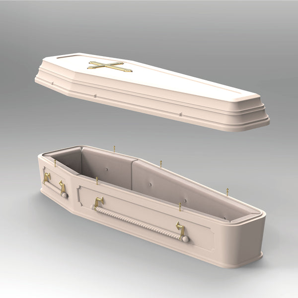 Interior view of a cream colour European style coffin from Casket Depot Vancouver
