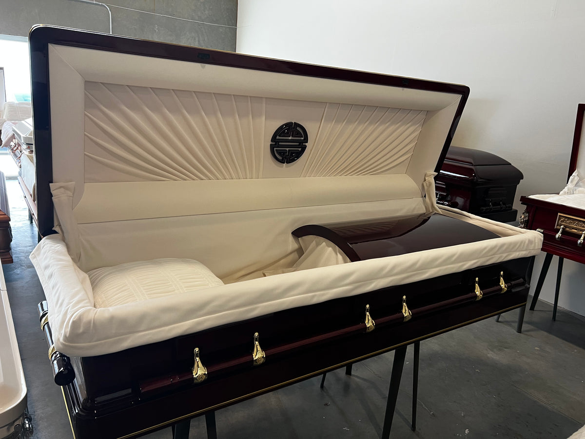 Casket Depot Solid Cherry Wood Casket With Carved Top | Longevity ...