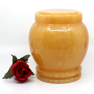 yellow marble urn with flat lid