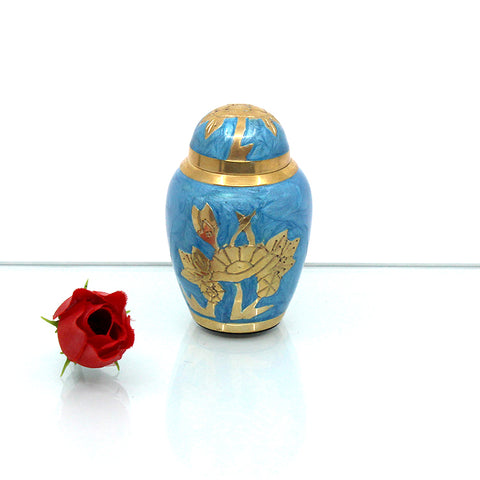 MEMENTO | PAINTED BLUE & GOLD FLOWERS – 06-1921T - Casket Depot Vancouver
