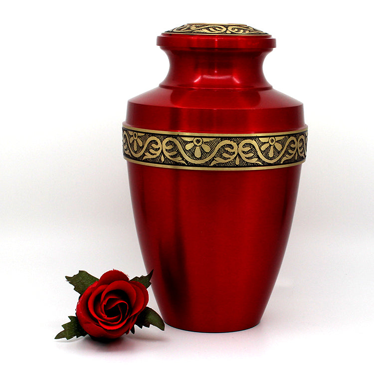 Brass Metal Urn For Ashes Red With Gold Trim Casket Depot Vancouver