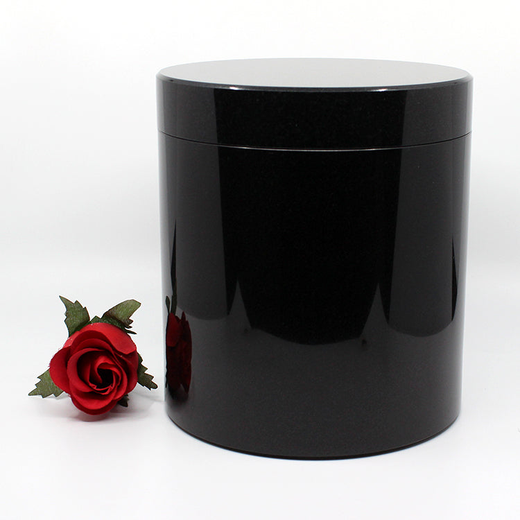 Round jet black marble urn