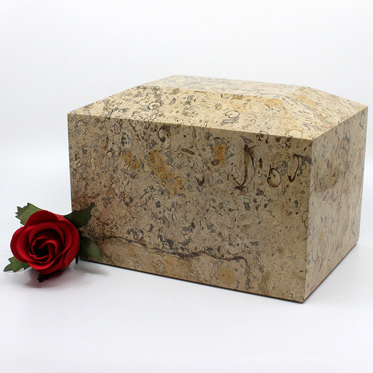 rectangular urn made of fossil stone